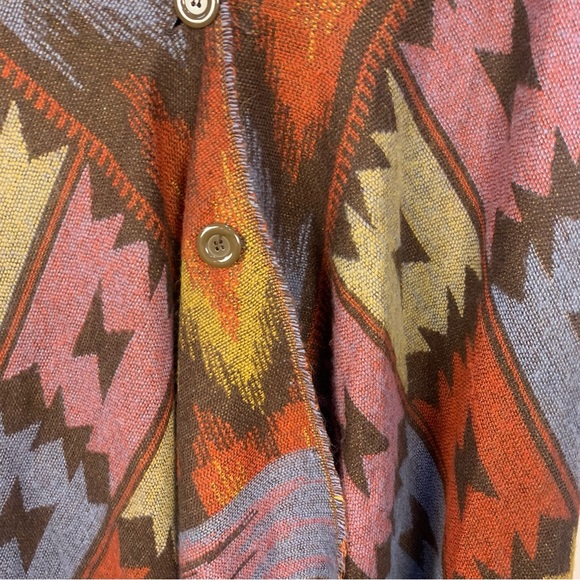 World Market Aztec Western Hooded Blanket Poncho Fringe Shawl Cape - Picture 10 of 12